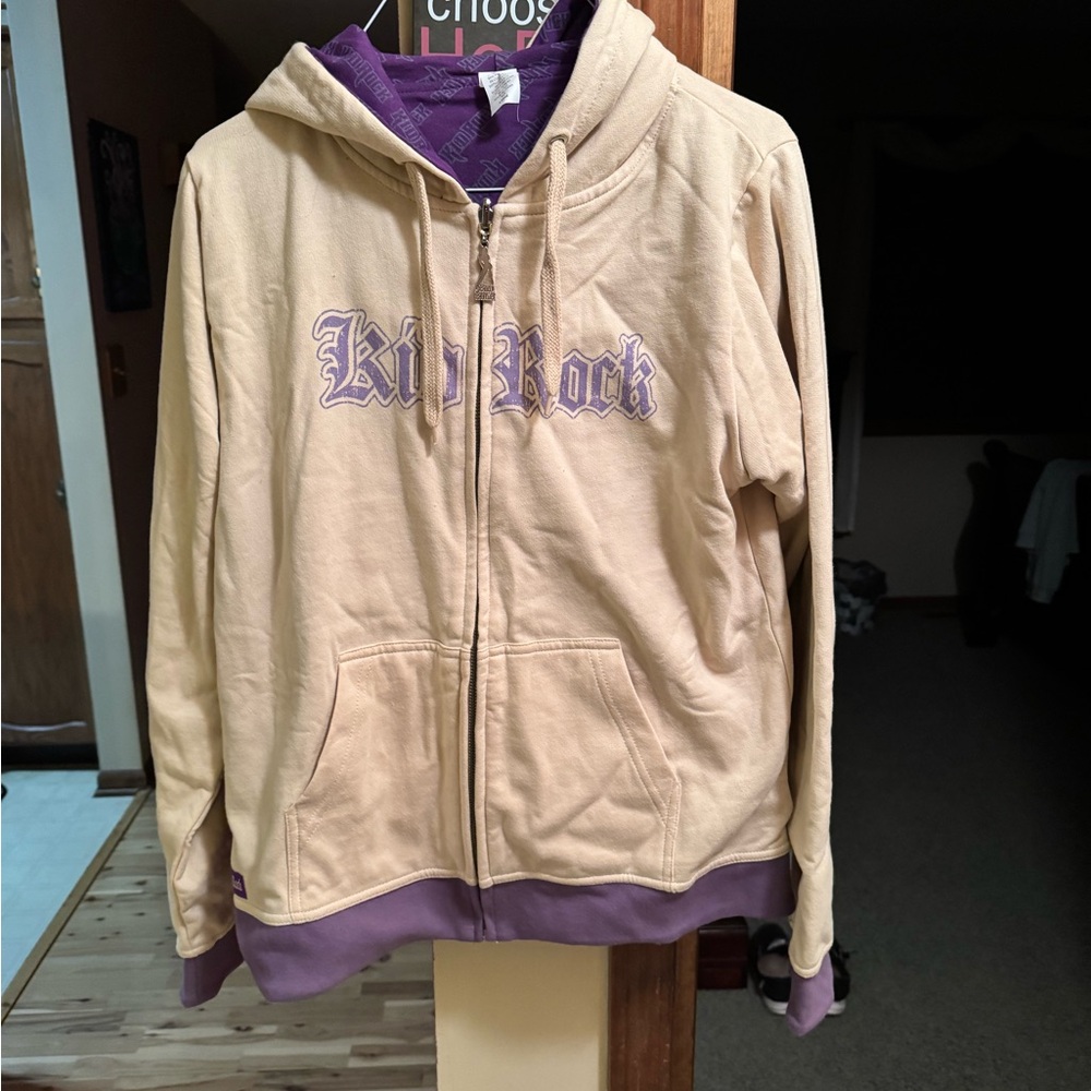 Cream and Purple Zip-Up Hoodie
